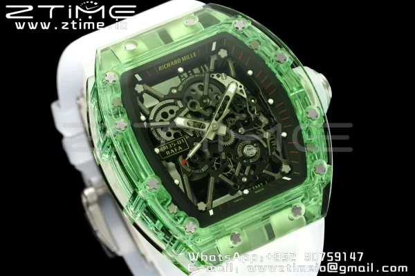 RICHARD MILLERM RM035 RM35-01 Green Transparent RMF Best Edition Skeleton Dial on Translucent Rubber Strap Clone RMUL2 - Super Clone Watch | 1:1 Best Version