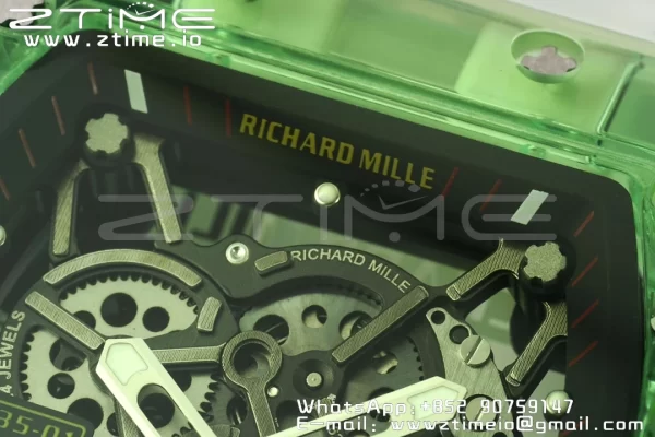 RICHARD MILLERM RM035 RM35-01 Green Transparent RMF Best Edition Skeleton Dial on Translucent Rubber Strap Clone RMUL2 - Super Clone Watch | 1:1 Best Version