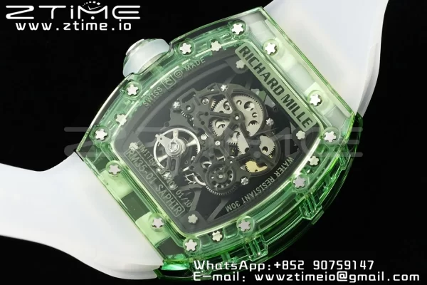 RICHARD MILLERM RM035 RM35-01 Green Transparent RMF Best Edition Skeleton Dial on Translucent Rubber Strap Clone RMUL2 - Super Clone Watch | 1:1 Best Version