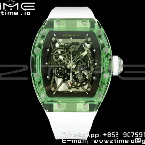 RICHARD MILLERM RM035 RM35-01 Green Transparent RMF Best Edition Skeleton Dial on White Rubber Strap Clone RMUL2 - Super Clone Watch | 1:1 Best Version