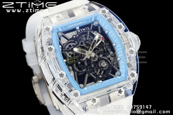 RICHARD MILLERM RM035 RM35-01 Transparent RMF Best Edition Skeleton Blue Dial on Translucent Rubber Strap Clone RMUL2 - Super Clone Watch | 1:1 Best Version