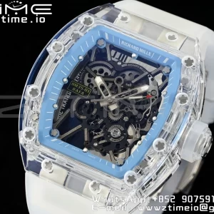 RICHARD MILLERM RM035 RM35-01 Transparent RMF Best Edition Skeleton Blue Dial on Translucent Rubber Strap Clone RMUL2 - Super Clone Watch | 1:1 Best Version
