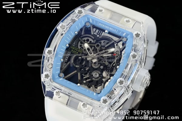 RICHARD MILLERM RM035 RM35-01 Transparent RMF Best Edition Skeleton Blue Dial on Translucent Rubber Strap Clone RMUL2 - Super Clone Watch | 1:1 Best Version