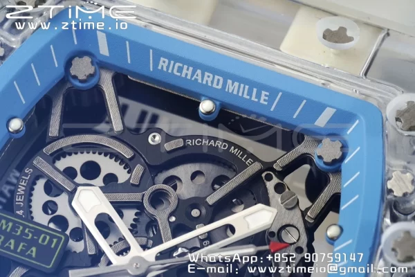 RICHARD MILLERM RM035 RM35-01 Transparent RMF Best Edition Skeleton Blue Dial on Translucent Rubber Strap Clone RMUL2 - Super Clone Watch | 1:1 Best Version