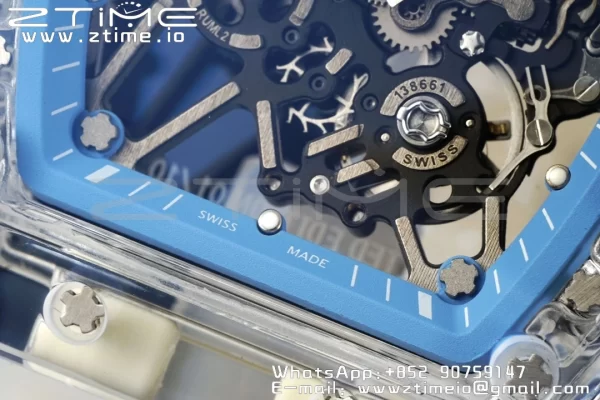 RICHARD MILLERM RM035 RM35-01 Transparent RMF Best Edition Skeleton Blue Dial on Translucent Rubber Strap Clone RMUL2 - Super Clone Watch | 1:1 Best Version