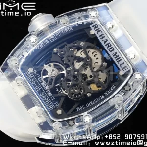 RICHARD MILLERM RM035 RM35-01 Transparent RMF Best Edition Skeleton Blue Dial on Translucent Rubber Strap Clone RMUL2 - Super Clone Watch | 1:1 Best Version