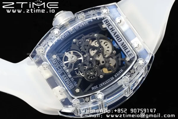 RICHARD MILLERM RM035 RM35-01 Transparent RMF Best Edition Skeleton Blue Dial on Translucent Rubber Strap Clone RMUL2 - Super Clone Watch | 1:1 Best Version