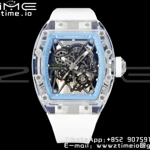 RICHARD MILLERM RM035 RM35-01 Transparent RMF Best Edition Quadrante blu scheletrato su cinturino in gomma bianca Clone RMUL2 - Orologio Super Clone | 1:1 Miglior Versione