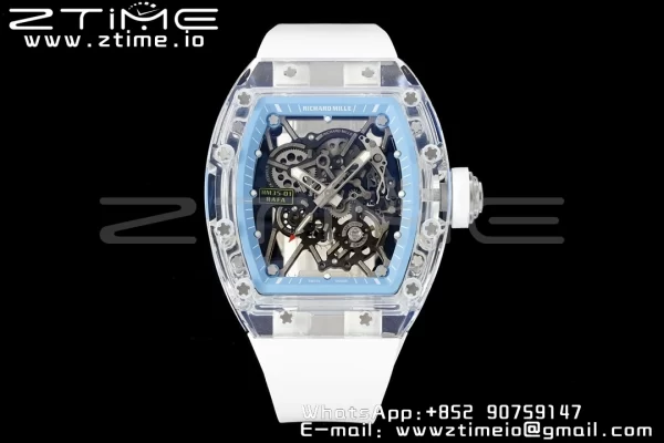 RICHARD MILLERM RM035 RM35-01 Transparent RMF Best Edition Skeleton Blue Dial on White Rubber Strap Clone RMUL2 - Super Clone Watch | 1:1 Best Version