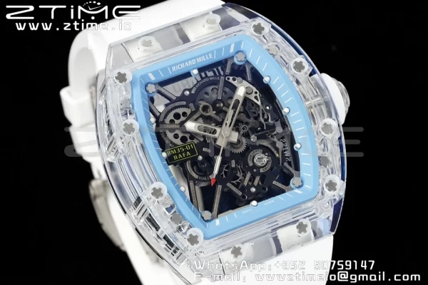 RICHARD MILLERM RM035 RM35-01 Transparent RMF Best Edition Skeleton Blue Dial on White Rubber Strap Clone RMUL2 - Super Clone Watch | 1:1 Best Version