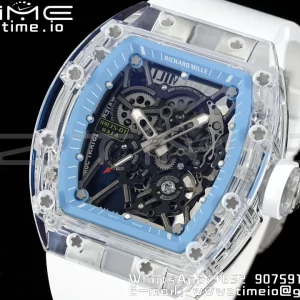 RICHARD MILLERM RM035 RM35-01 Transparent RMF Best Edition Skeleton Blue Dial on White Rubber Strap Clone RMUL2 - Super Clone Watch | 1:1 Best Version