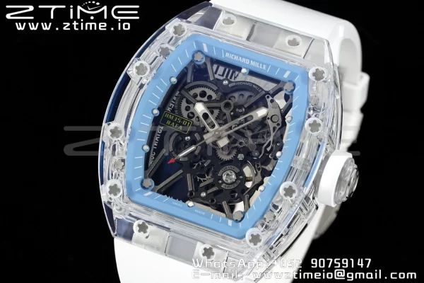 RICHARD MILLERM RM035 RM35-01 Transparent RMF Best Edition Skeleton Blue Dial on White Rubber Strap Clone RMUL2 - Super Clone Watch | 1:1 Best Version
