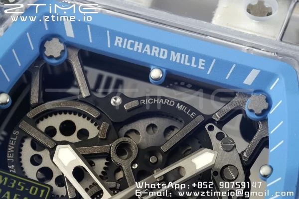 RICHARD MILLERM RM035 RM35-01 Transparent RMF Best Edition Skeleton Blue Dial on White Rubber Strap Clone RMUL2 - Super Clone Watch | 1:1 Best Version