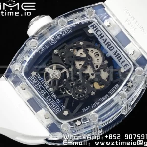 RICHARD MILLERM RM035 RM35-01 Transparent RMF Best Edition Skeleton Blue Dial on White Rubber Strap Clone RMUL2 - Super Clone Watch | 1:1 Best Version