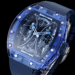 RICHARD MILLERM RM53-02 Μπλε διαφανές Tourbillon RMF Best Edition Skeleton Dial με μπλε λουράκι από καουτσούκ - Super Clone Watch | 1:1 Best Version