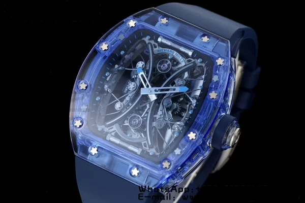 RICHARD MILLERM RM53-02 Μπλε διαφανές Tourbillon RMF Best Edition Skeleton Dial με μπλε λουράκι από καουτσούκ - Super Clone Watch | 1:1 Best Version
