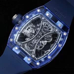 RICHARD MILLERM RM53-02 Μπλε διαφανές Tourbillon RMF Best Edition Skeleton Dial με μπλε λουράκι από καουτσούκ - Super Clone Watch | 1:1 Best Version
