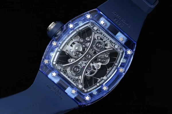 RICHARD MILLERM RM53-02 Μπλε διαφανές Tourbillon RMF Best Edition Skeleton Dial με μπλε λουράκι από καουτσούκ - Super Clone Watch | 1:1 Best Version