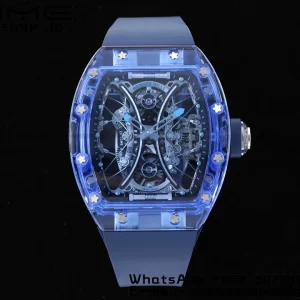 RICHARD MILLERM RM53-02 Blue Transparent Tourbillon RMF Best Edition Skeleton Dial on Blue Rubber Strap - Super Clone Watch | 1:1 Best Version
