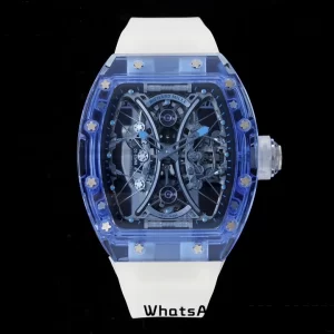 RICHARD MILLERM RM53-02 Blue Transparent Tourbillon RMF Best Edition Skeleton Dial on Transparent Rubber Strap - Super Clone Watch | 1:1 Best Version