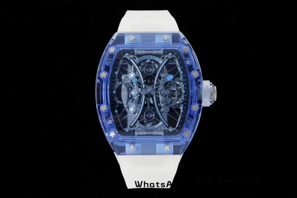 RICHARD MILLERM RM53-02 Tourbillon blu trasparente RMF Best Edition Quadrante scheletrato su cinturino in gomma trasparente - Orologio super clone | 1:1 Versione migliore
