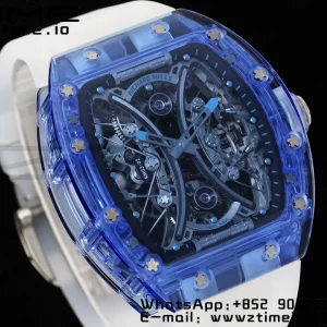 RICHARD MILLERM RM53-02 Tourbillon blu trasparente RMF Best Edition Quadrante scheletrato su cinturino in gomma trasparente - Orologio super clone | 1:1 Versione migliore