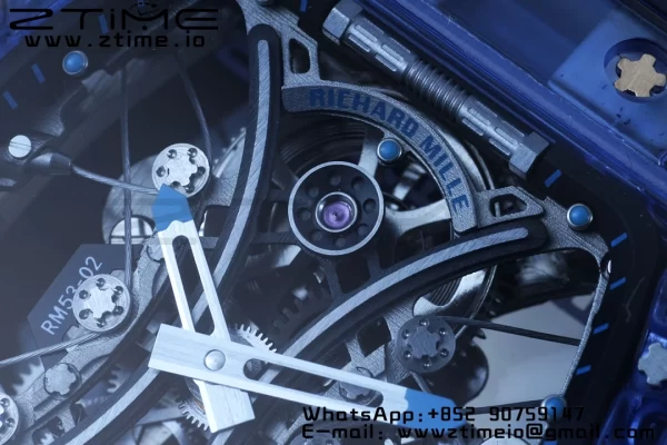 RICHARD MILLERM RM53-02 Tourbillon blu trasparente RMF Best Edition Quadrante scheletrato su cinturino in gomma trasparente - Orologio super clone | 1:1 Versione migliore
