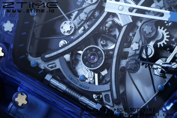 RICHARD MILLERM RM53-02 Tourbillon blu trasparente RMF Best Edition Quadrante scheletrato su cinturino in gomma trasparente - Orologio super clone | 1:1 Versione migliore
