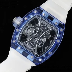 RICHARD MILLERM RM53-02 Tourbillon blu trasparente RMF Best Edition Quadrante scheletrato su cinturino in gomma trasparente - Orologio super clone | 1:1 Versione migliore