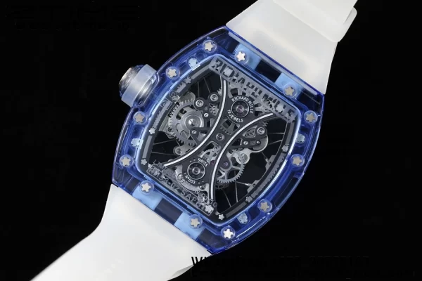 RICHARD MILLERM RM53-02 Tourbillon blu trasparente RMF Best Edition Quadrante scheletrato su cinturino in gomma trasparente - Orologio super clone | 1:1 Versione migliore