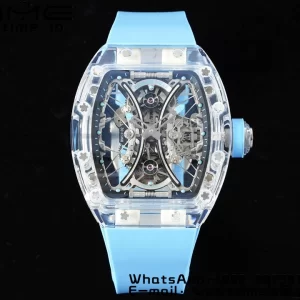 RICHARD MILLERM RM 53-02 Transparent Case Real Tourbillon Pablo Mac Donough JBF Best Edition on Blue Rubber Strap V2 - Super Clone Watch | 1:1 Best Version
