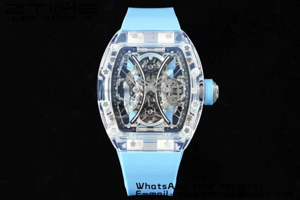 RICHARD MILLERM RM 53-02 Cassa trasparente Real Tourbillon Pablo Mac Donough JBF Best Edition su cinturino in gomma blu V2 - Orologio super clone | 1:1 Best Version