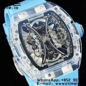 RICHARD MILLERM RM 53-02 Cassa trasparente Real Tourbillon Pablo Mac Donough JBF Best Edition su cinturino in gomma blu V2 - Orologio super clone | 1:1 Best Version