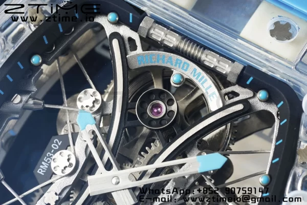 RICHARD MILLERM RM 53-02 Cassa trasparente Real Tourbillon Pablo Mac Donough JBF Best Edition su cinturino in gomma blu V2 - Orologio super clone | 1:1 Best Version