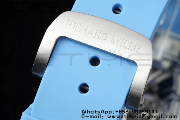 RICHARD MILLERM RM 53-02 Cassa trasparente Real Tourbillon Pablo Mac Donough JBF Best Edition su cinturino in gomma blu V2 - Orologio super clone | 1:1 Best Version