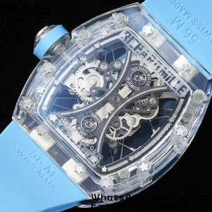 RICHARD MILLERM RM 53-02 Cassa trasparente Real Tourbillon Pablo Mac Donough JBF Best Edition su cinturino in gomma blu V2 - Orologio super clone | 1:1 Best Version