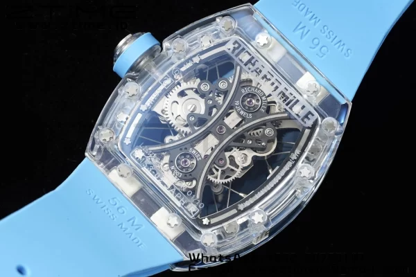 RICHARD MILLERM RM 53-02 Cassa trasparente Real Tourbillon Pablo Mac Donough JBF Best Edition su cinturino in gomma blu V2 - Orologio super clone | 1:1 Best Version