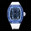 RICHARD MILLERM RM53-02 Tourbillon blu trasparente RMF Best Edition quadrante scheletrato su cinturino in gomma bianca - Orologio super clone | 1:1 versione migliore