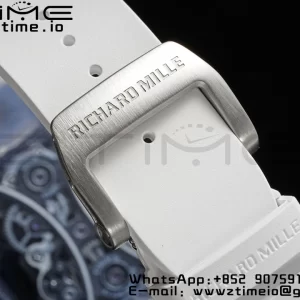 RICHARD MILLERM RM53-02 Blue Transparent Tourbillon RMF Best Edition Skeleton Dial on White Rubber Strap - Super Clone Watch | 1:1 Best Version
