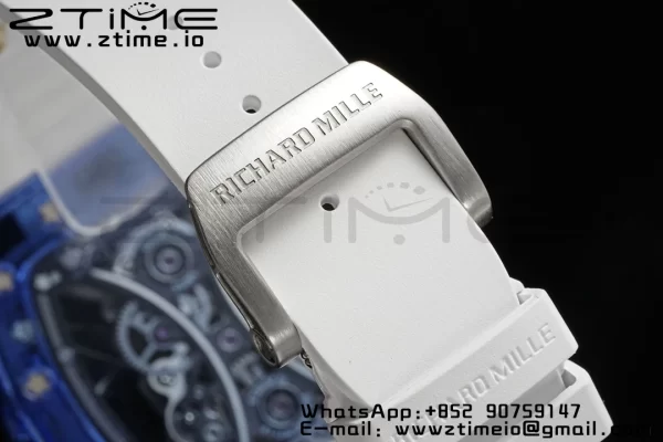 RICHARD MILLERM RM53-02 Blue Transparent Tourbillon RMF Best Edition Skeleton Dial on White Rubber Strap - Super Clone Watch | 1:1 Best Version