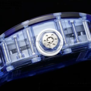 RICHARD MILLERM RM53-02 Blue Transparent Tourbillon RMF Best Edition Skeleton Dial on White Rubber Strap - Super Clone Watch | 1:1 Best Version