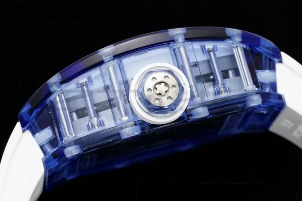 RICHARD MILLERM RM53-02 Blue Transparent Tourbillon RMF Best Edition Skeleton Dial on White Rubber Strap - Super Clone Watch | 1:1 Best Version