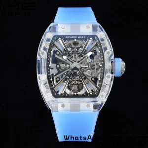 RICHARD MILLERM RM012 RM12-01 Transparent Tourbillon RMF Best Edition Skeleton Dial on Blue Rubber Strap - Super Clone Watch | 1:1 Best Version