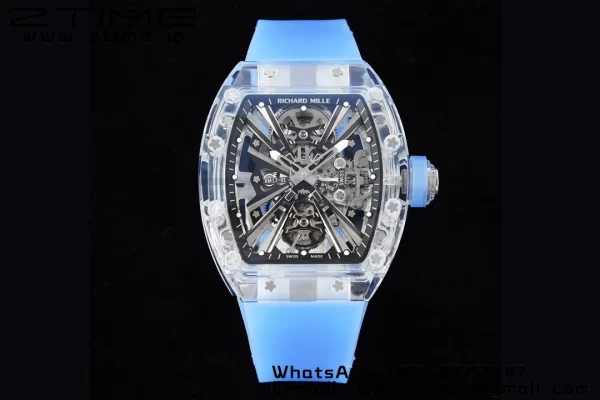 RICHARD MILLERM RM012 RM12-01 Transparent Tourbillon RMF Best Edition Skeleton Dial on Blue Rubber Strap - Super Clone Watch | 1:1 Best Version