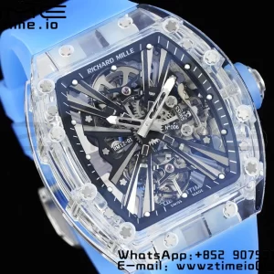 RICHARD MILLERM RM012 RM12-01 Transparent Tourbillon RMF Best Edition Skeleton Dial on Blue Rubber Strap - Super Clone Watch | 1:1 Best Version