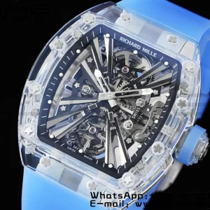 RICHARD MILLERM RM012 RM12-01 Transparent Tourbillon RMF Best Edition Skeleton Dial on Blue Rubber Strap - Super Clone Watch | 1:1 Best Version