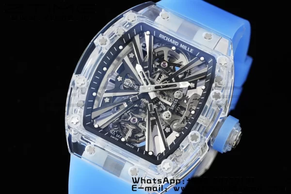 RICHARD MILLERM RM012 RM12-01 Transparent Tourbillon RMF Best Edition Skeleton Dial on Blue Rubber Strap - Super Clone Watch | 1:1 Best Version