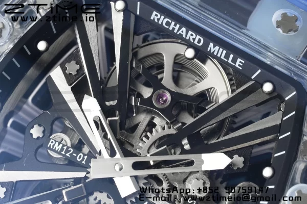 RICHARD MILLERM RM012 RM12-01 Transparent Tourbillon RMF Best Edition Skeleton Dial on Blue Rubber Strap - Super Clone Watch | 1:1 Best Version