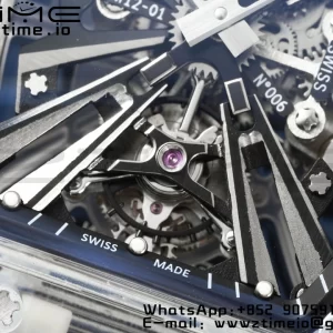 RICHARD MILLERM RM012 RM12-01 Transparent Tourbillon RMF Best Edition Skeleton Dial on Blue Rubber Strap - Super Clone Watch | 1:1 Best Version