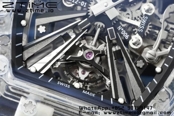 RICHARD MILLERM RM012 RM12-01 Transparent Tourbillon RMF Best Edition Skeleton Dial on Blue Rubber Strap - Super Clone Watch | 1:1 Best Version